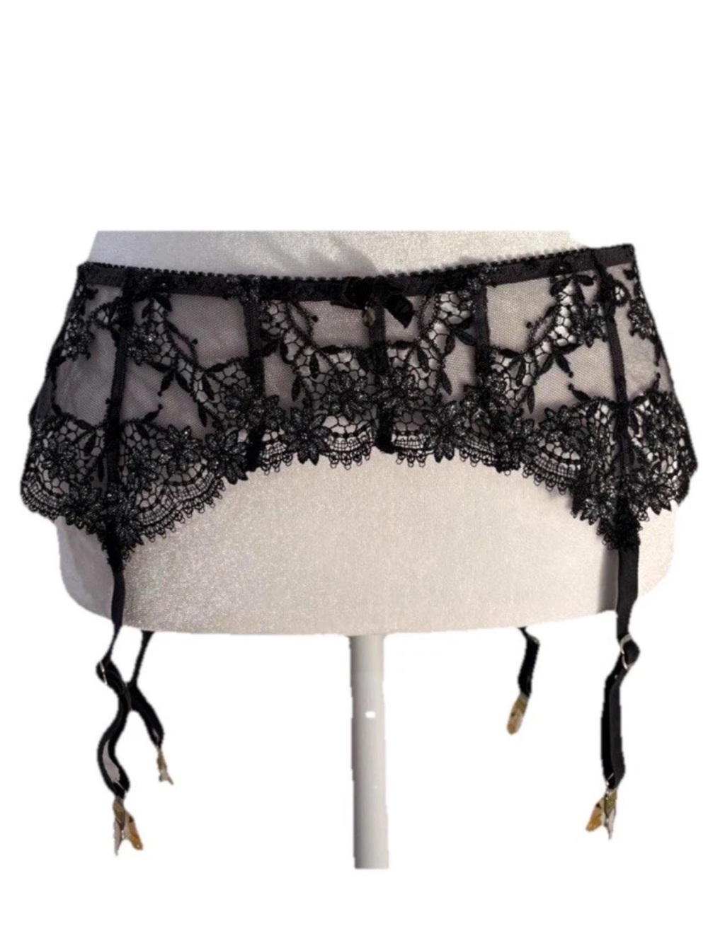 Agent Provocateur Soirée “Jayce” Black&Silver Lace Suspender Belt boudoir Sz 4